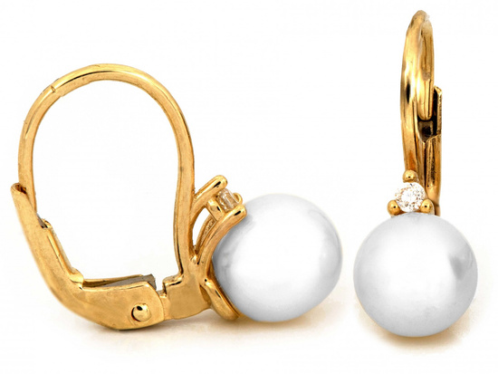 Kolczyki złote angielskie z perłą