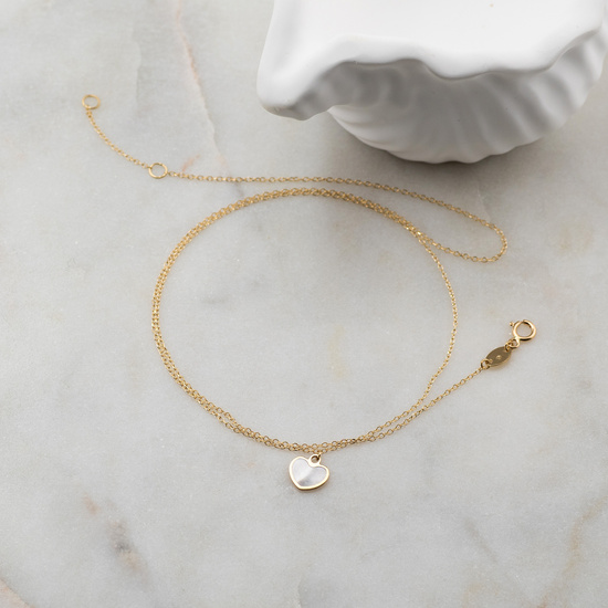 Złoty naszyjnik 585 - serce z masą perłową