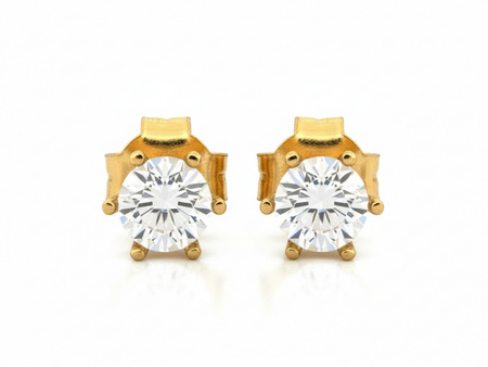 Złote kolczyki na sztyfcie z cyrkonią