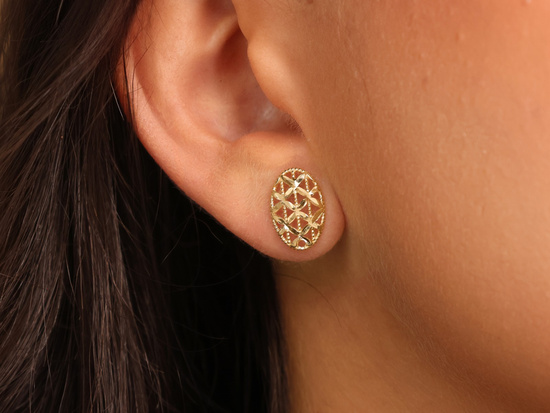 Kolczyki złote owalne ażurowe na sztyfcie