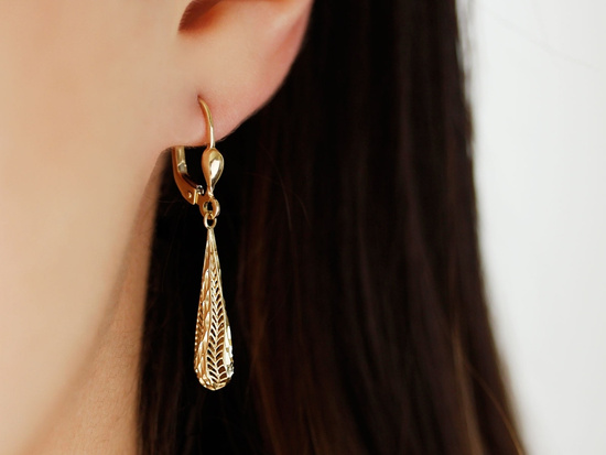 Kolczyki złote sztywne wiszące ażurowe maczugi