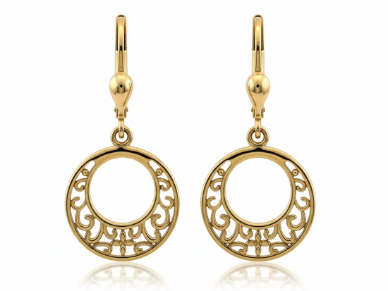 Kolczyki złote wiszące okrągłe ażurowe