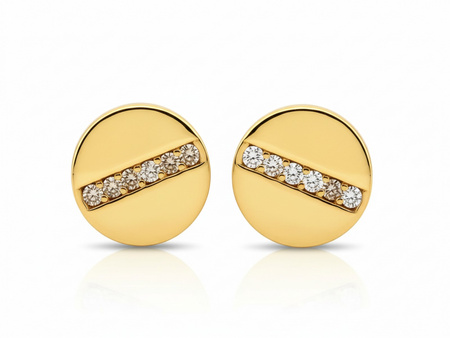 Kolczyki złote sztyft okrągłe z cyrkoniami przez środek gładkie
