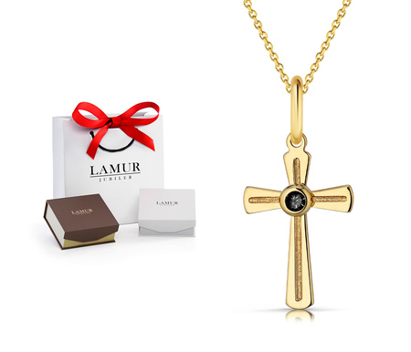 Złoty naszyjnik 585 - krzyżyk z cyrkonią