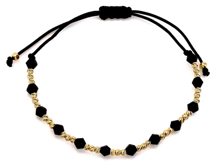 Bransoletka złote kulki i czarne onyksy na czarnym sznurku