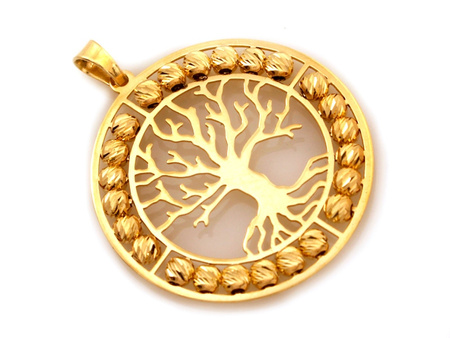 Zawieszka złota duża okrągła z drzewkiem szczęścia