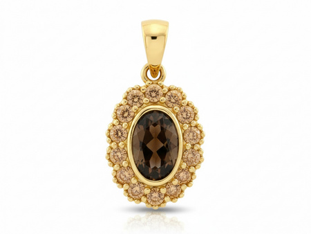 Zawieszka złota owalna z szampańską cyrkonią
