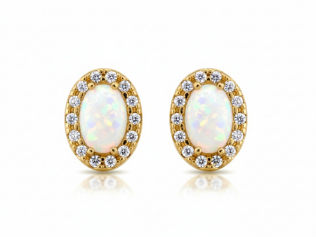 Złote kolczyki z opalem na sztyfcie