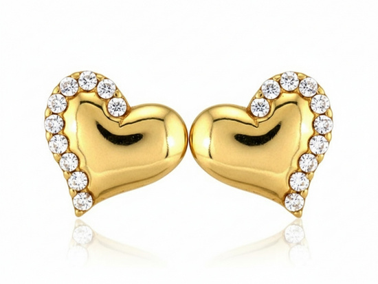 Kolczyki złote serca z cyrkoniami na Walentynki