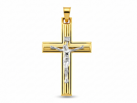 prosty złoty krzyżyk z wizerunkiem z białego złota