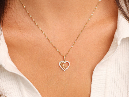 Zawieszka złota serce z nieskończonością z cyrkoniami