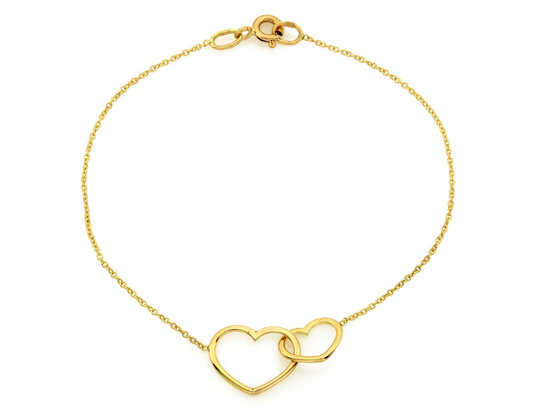 Bransoletka złota celebrytka z dwoma sercami