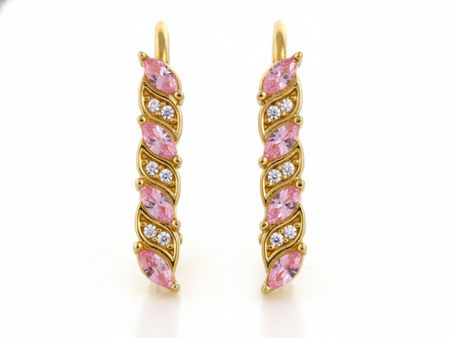 Kolczyki złote z białymi i różowymi cyrkoniami