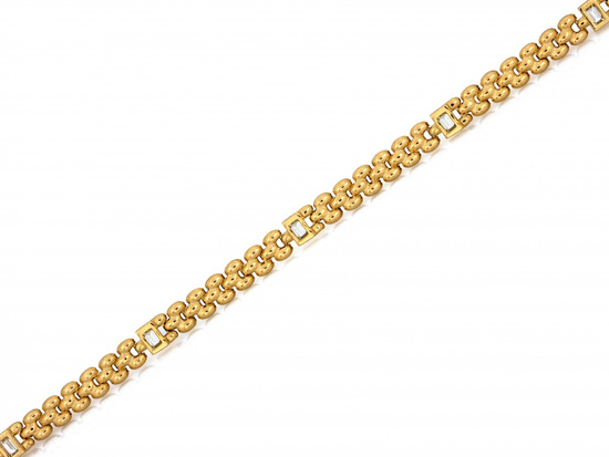 Bransoletka złota taśma z tłoczonych elementów z cyrkoniami