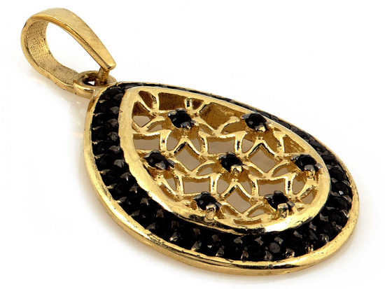 Zawieszka złota kropla ażurowa z czarnymi cyrkoniami