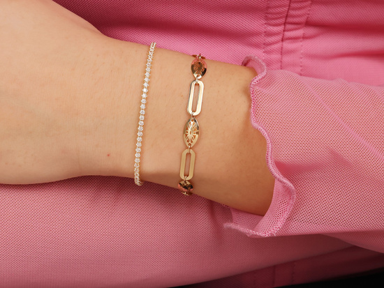 Złota bransoletka tenisowa z cyrkoniami