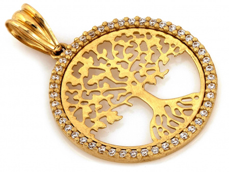 Zawieszka złota okrągła ażurowa drzewko szczęścia