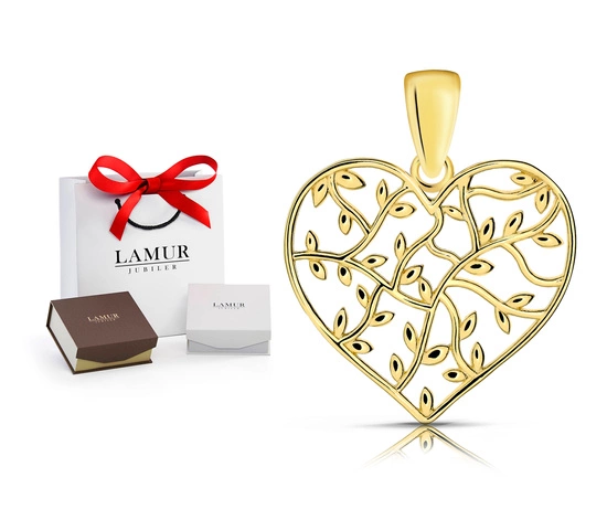 Złota zawieszka 375 - ażurowe serce z roślinnym wzorem