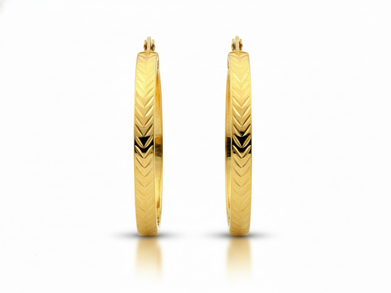 Kolczyki złote koła zdobione w jodełkę 36mm