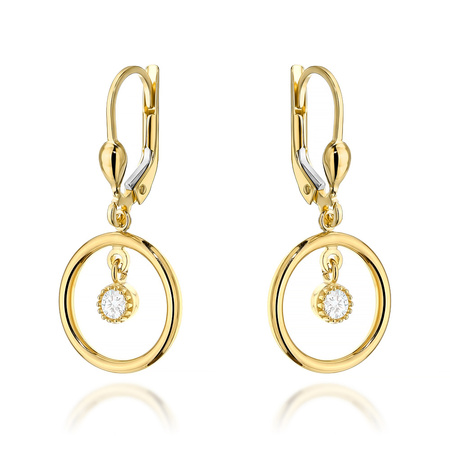 Złote kolczyki 585 wiszące koła z cyrkoniami