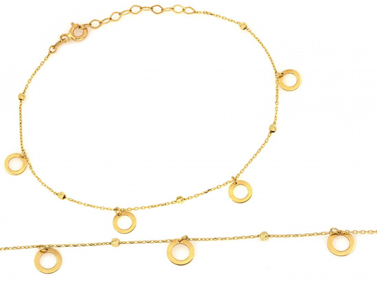 Złota bransoletka łańcuszkowa z kulkami i ringami