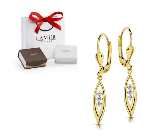 Złote kolczyki 585 z cyrkoniami - wiszące 