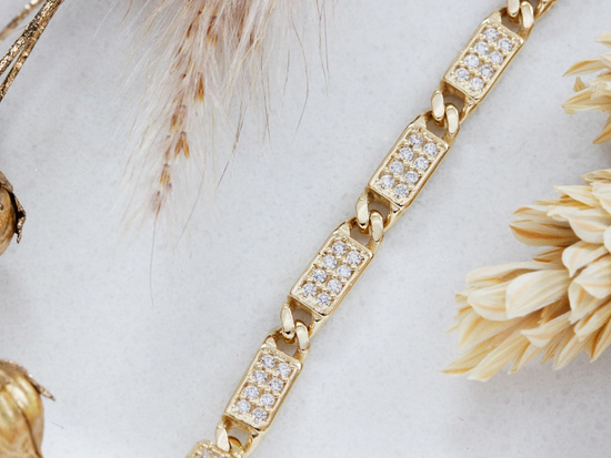 Bransoletka złota prostokątne elementy z cyrkoniami