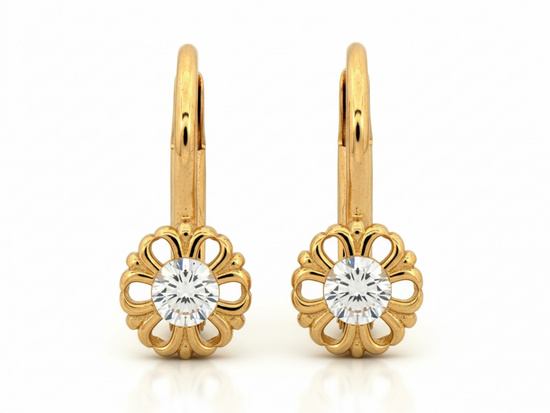 Kolczyki złote angielskie delikatne z kwiatuszkiem
