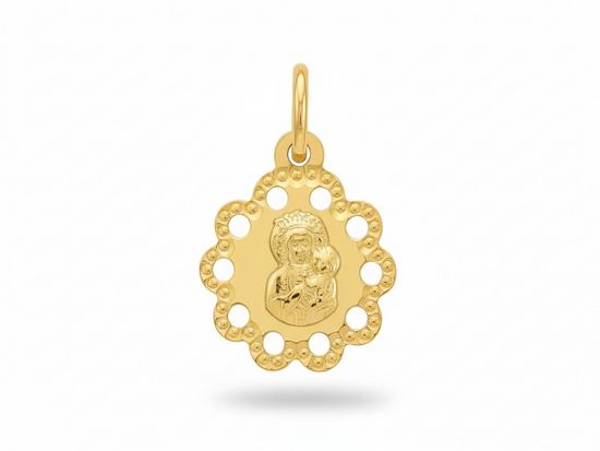 Malutki medalik złoty z Maryją w ażurowej oprawie