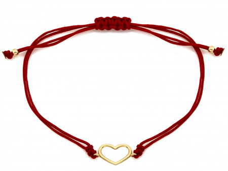 Bransoletka złote serce na czerwonym sznurku