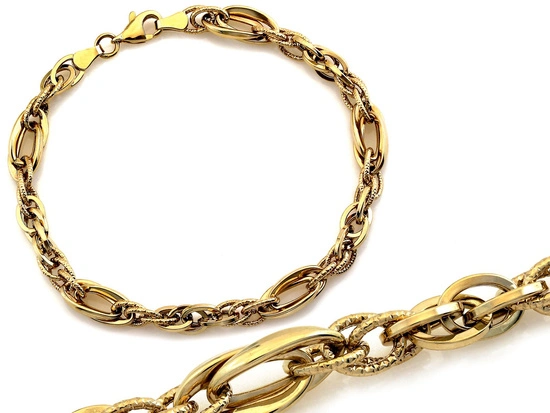 Złota bransoletka przeplatane duże ogniwa modna gruba