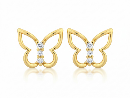 Kolczyki złote motylek z cyrkoniami na sztyfcie