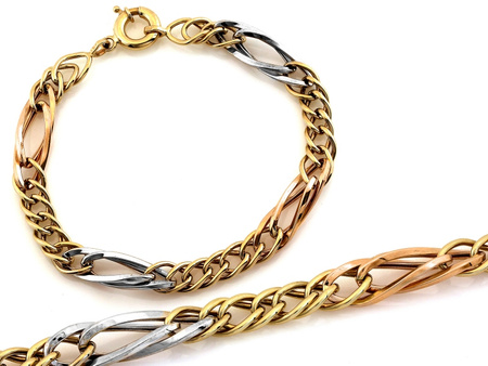 Bransoletka duże ogniwa trzy kolory złota modna na czasie