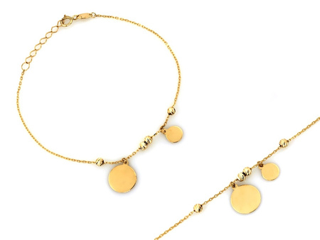 Bransoletka złota łańcuszek z kulkami i wiszącymi blaszkami