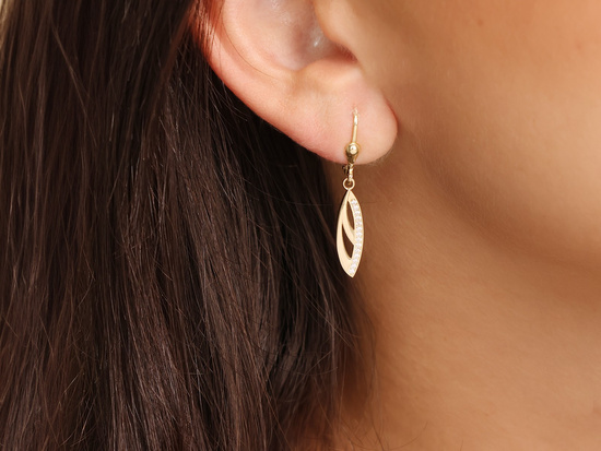 Kolczyki złote wiszące z cyrkoniami