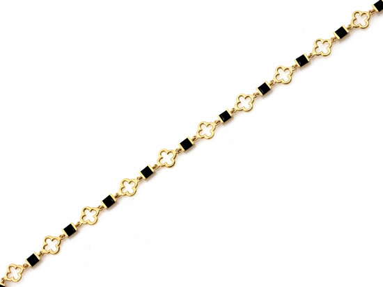 Bransoletka złota modny motyw kwiatek koniczynka czarne kamienie