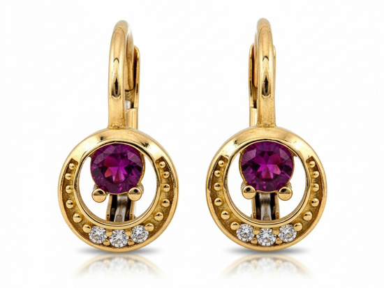 Kolczyki złote angielskie z czerwoną cyrkonią