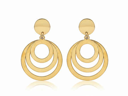 Kolczyki złote wiszące z trzech obręczy