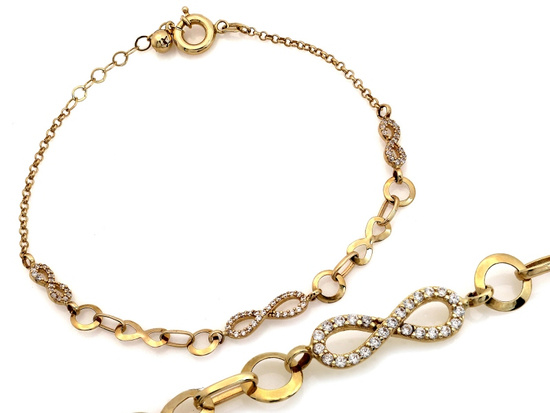 Bransoletka złota elementowa z nieskończonością z cyrkoniami