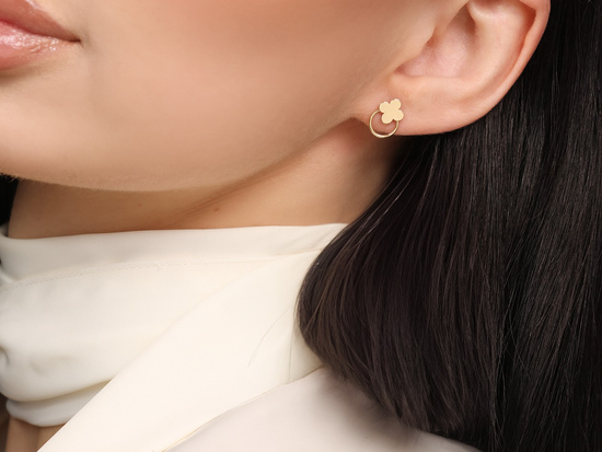 Kolczyki złote na sztyfcie z kółeczkiem i kwiatkiem