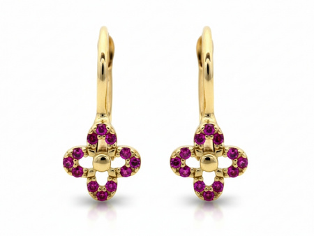 Kolczyki złote angielskie z czerwonymi cyrkoniami