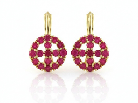 Złote kolczyki z rubinowymi cyrkoniami