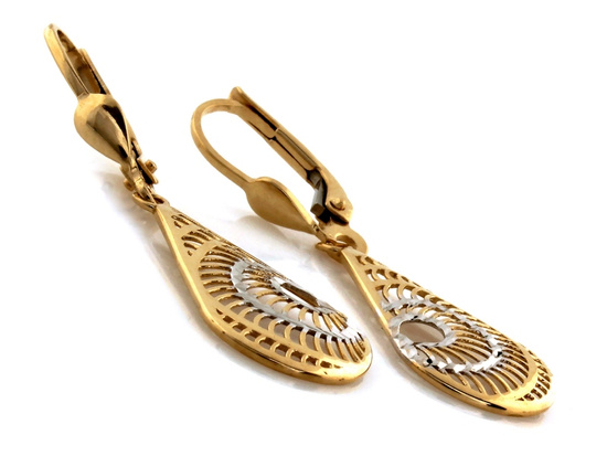 Kolczyki złote wiszące ażurowe długie sztywne