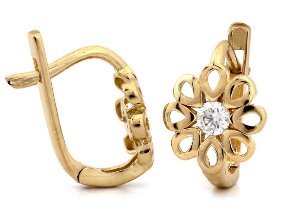 Złote kolczyki angielskie ażurowy kwiatek 