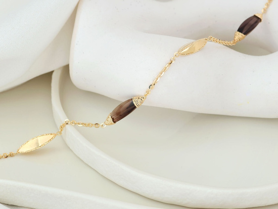 Bransoletka złota podłużne ozdoby z kwarcem dymnym