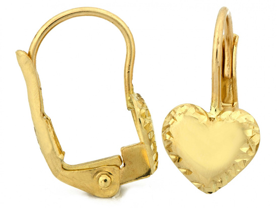 Złote kolczyki błyszczące angielskie z sercem