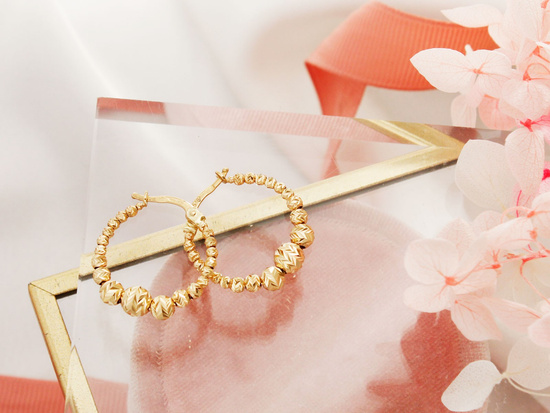 Kolczyki złote koła kółka z kulek 21mm