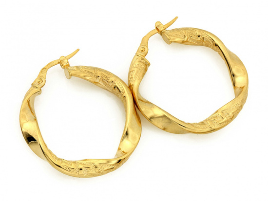 Kolczyki złote duże koła zdobione skręcone 29mm