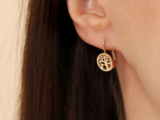 Kolczyki złote angielskie z drzewkiem szczęścia