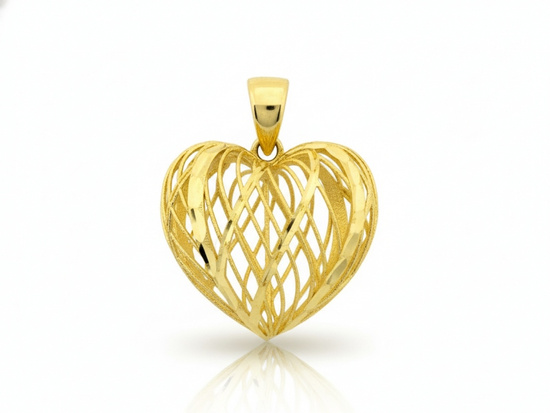 Zawieszka złota ażurowe serce przestrzenne błyszczące